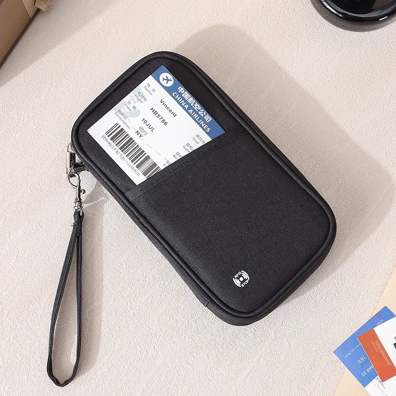 Cartera de pasaporte con bloqueo RFID, con cordón y tarjeta de información de aerolínea