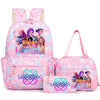 Pink backpack set featuring characters from Kpop Demon Hunters with purple and pink stars