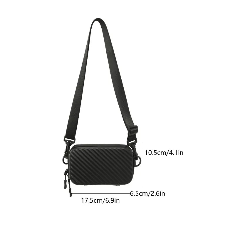 Black trendy striped PU leather shoulder bag shown from the front