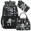 Black sports laptop backpack featuring a graphic of a soccer player and the initials CR7.