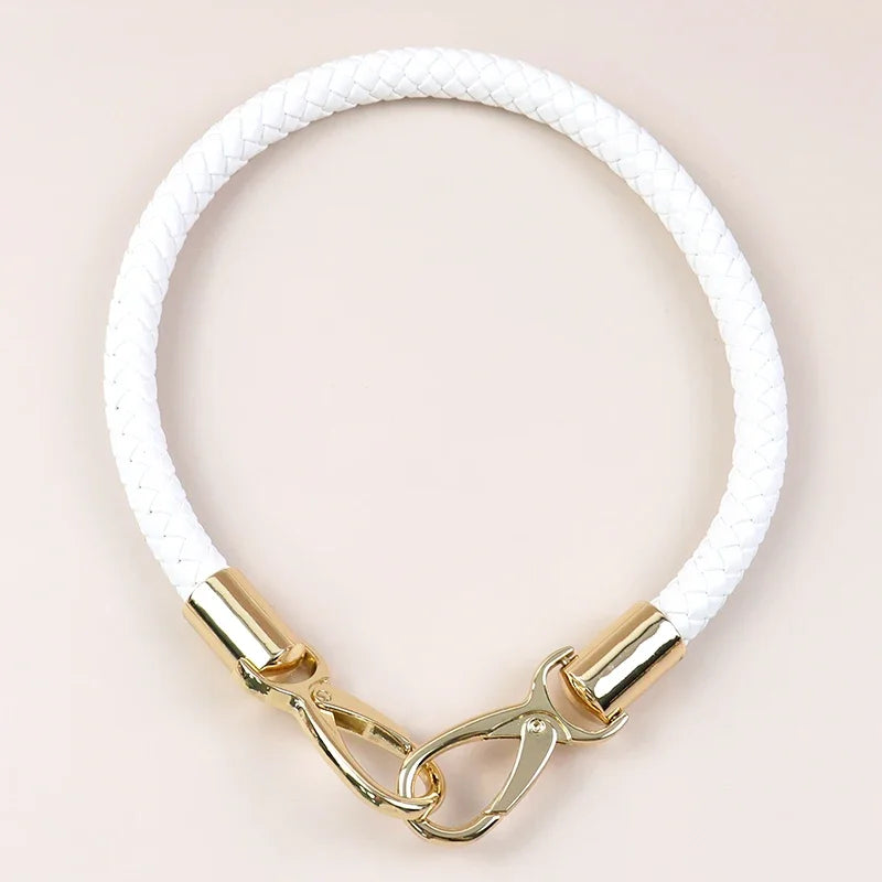 White braided PU leather replacement bag strap with gold metal buckles