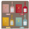 A collection of PU leather passport holders in pink, red, yellow, and green colors with leather straps.