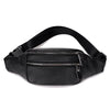Bolso cruz de cuero genuino negro con cierre de cremallera y correa ajustable.