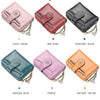 A display of multiple color options for a women's PU leather compact wallet featuring various shades including lotus color, r