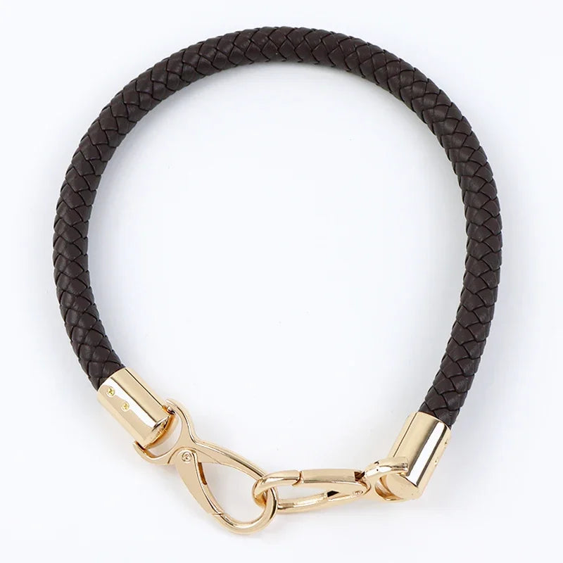 Black braided PU leather replacement bag strap with gold-toned metal buckles