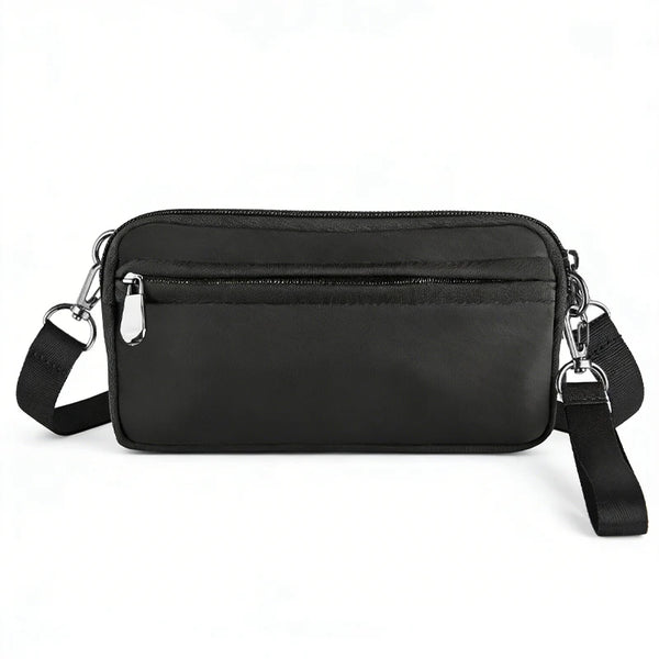 Black premium zipper phone pouch with an attached wrist strap.