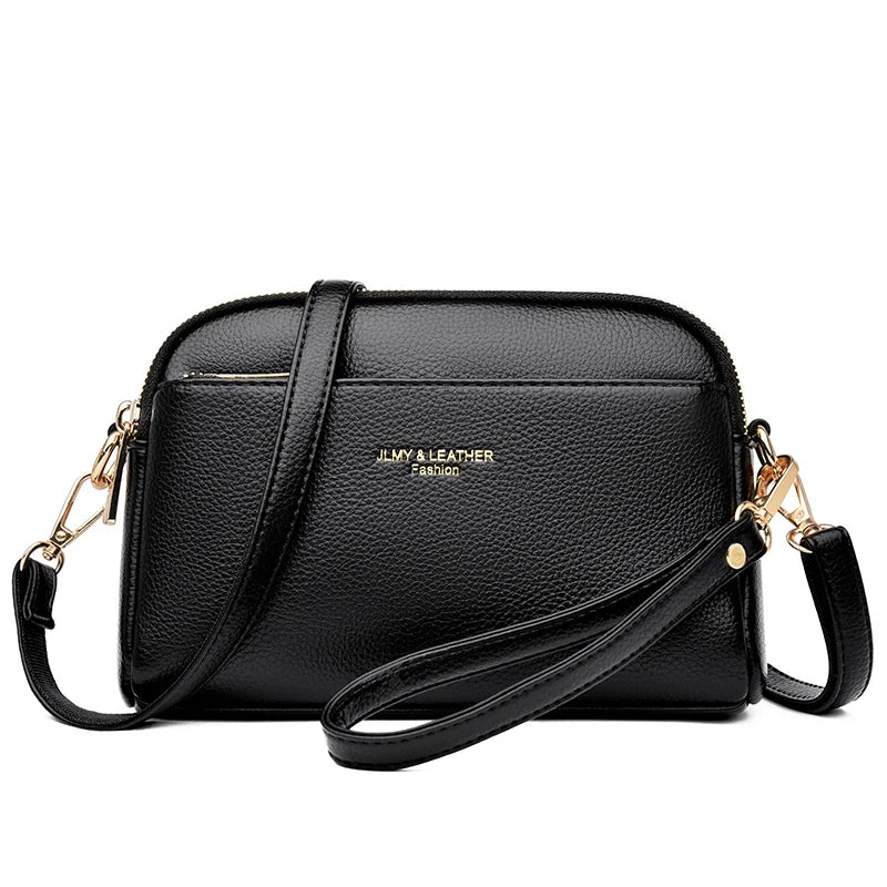 Black PU leather trendy shoulder crossbody bag with gold hardware
