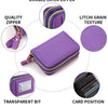 Purple multi-slot PU leather card and ID wallet featuring a double layer zipper, litchi grain texture, and transparent bit.
