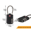 A black cable lock with a handle and three dials is shown next to its dimensions.