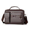 A dark brown men's PU leather crossbody shoulder bag with a flap and strap.