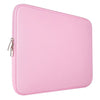 A pink shockproof laptop sleeve with a zipper and soft velvet lining.