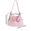 Pink nylon messenger backpack with a white and pink bear face design