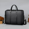Black luxury PU leather business briefcase with a handle and shoulder strap.