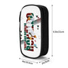 A black pencil case featuring a graphic of Cristiano Ronaldo in a white jersey and shorts.