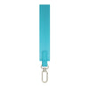 A vertical teal nylon wrist strap keychain.