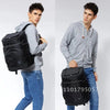 A young man is shown carrying a black insulated travel cooler backpack.