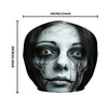 A realistic, grayscale painting of a ghostly face with cracked skin and dark shadows.