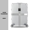 A silver adjustable luggage piece featuring a cross strap and bundling belt.