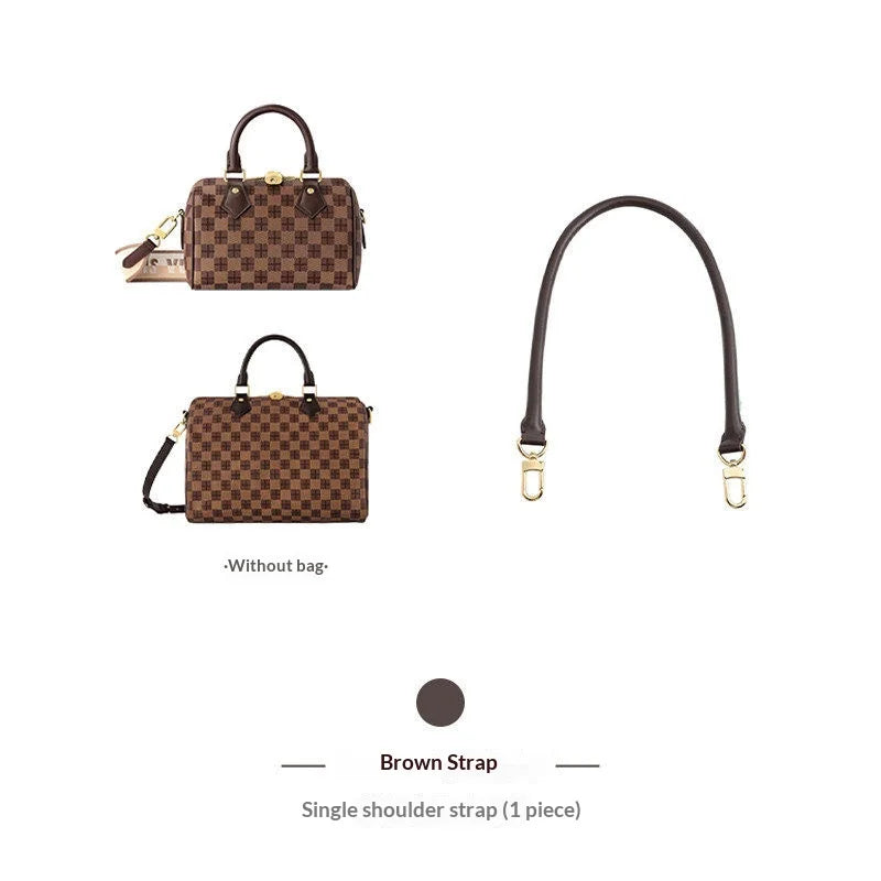 A brown synthetic leather shoulder bag with a brown strap shown against a white background.
