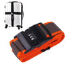 An adjustable luggage cross strap with a combination lock in black and orange.