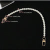 A delicate pearl strap for handbags showing various lengths and a clasp.