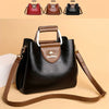 Sac bandoulière vintage en cuir noir avec plusieurs poches et garniture marron.
