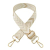 A beige woven nylon strap with a chevron pattern used as an adjustable bag strap.