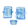 A set of clear blue waterproof receiver protection boxes for RC cars.