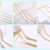 Multiple strands of delicate 18K gold plated jewelry chains shown in various angles for DIY crafting