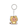 A cute cartoon tiger character charm made of resin attached to a silver keyring.