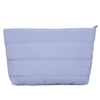 Light purple quilted cosmetic travel bag with a zipper closure