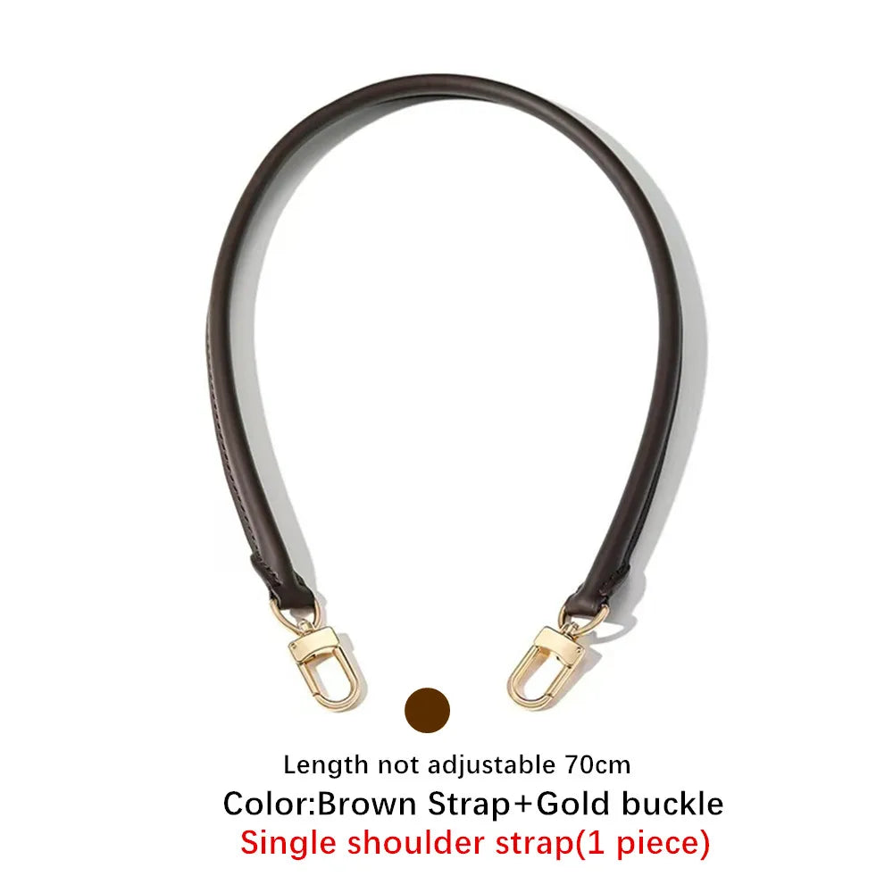 Brown genuine cowhide leather shoulder strap with a gold buckle