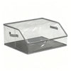 A clear, rectangular hat organizer with a slanted lid and a tray for closet storage.