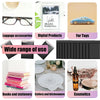 A variety of black bubble mailers with self-seal closures are shown alongside digital products, toys, and cosmetics.