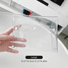 A hand holds a clear transparent portable organizer pouch for cosmetics and tools, labeled as large.