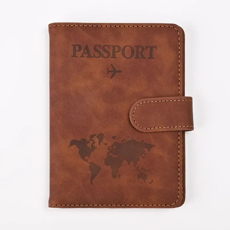 Braunes Leder-Reisepass-Wallet mit Weltkarten-Design