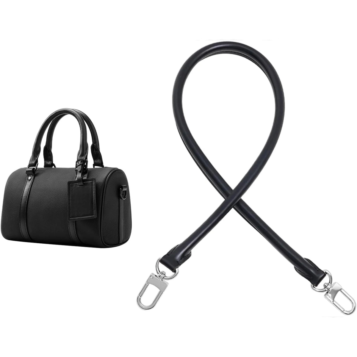 Black genuine leather replacement shoulder strap for classic handbags