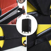 A black thick elastic luggage protective cover is shown in various angles, including a view of the cover and a small black su