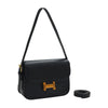 Schwarze Retro-Tasche mit einer einzelnen Schulter, goldfarbene Hardware.