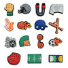 A collection of decorative shoe charms and pins for clogs and sandals, including various shapes and designs.