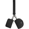 Black dual zip keychain wallet wristlet with a black strap.
