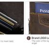 Close-up of a brown leather crossbody bag showing four card slots and a brand logo leather sticker.