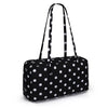 Black nylon shoulder tote bag with white polka dots