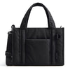 Black lightweight quilted crossbody tote bag with a handle and pocket detail.