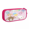 Pink zippered pencil case featuring cute pastel-colored animal designs on a light pink background