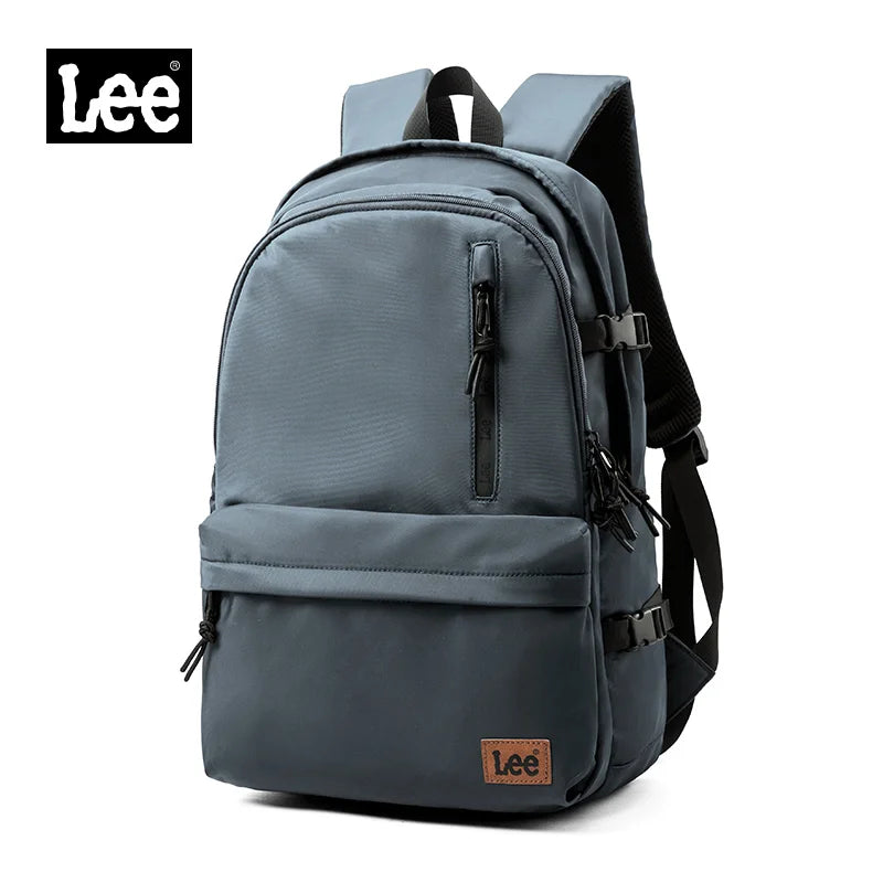 A gray Lee backpack featuring a laptop sleeve and adjustable straps.