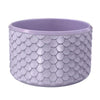 Purple silicone boot sleeve for water bottles with a textured, scale-like pattern