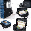 Black capacity backpack with anime print featuring various colored papers and a silver bottle.