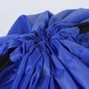 Blue gym drawstring backpack with multiple pockets shown in a close-up view.