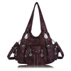 A dark brown vintage PU leather hobo shoulder bag with silver hardware